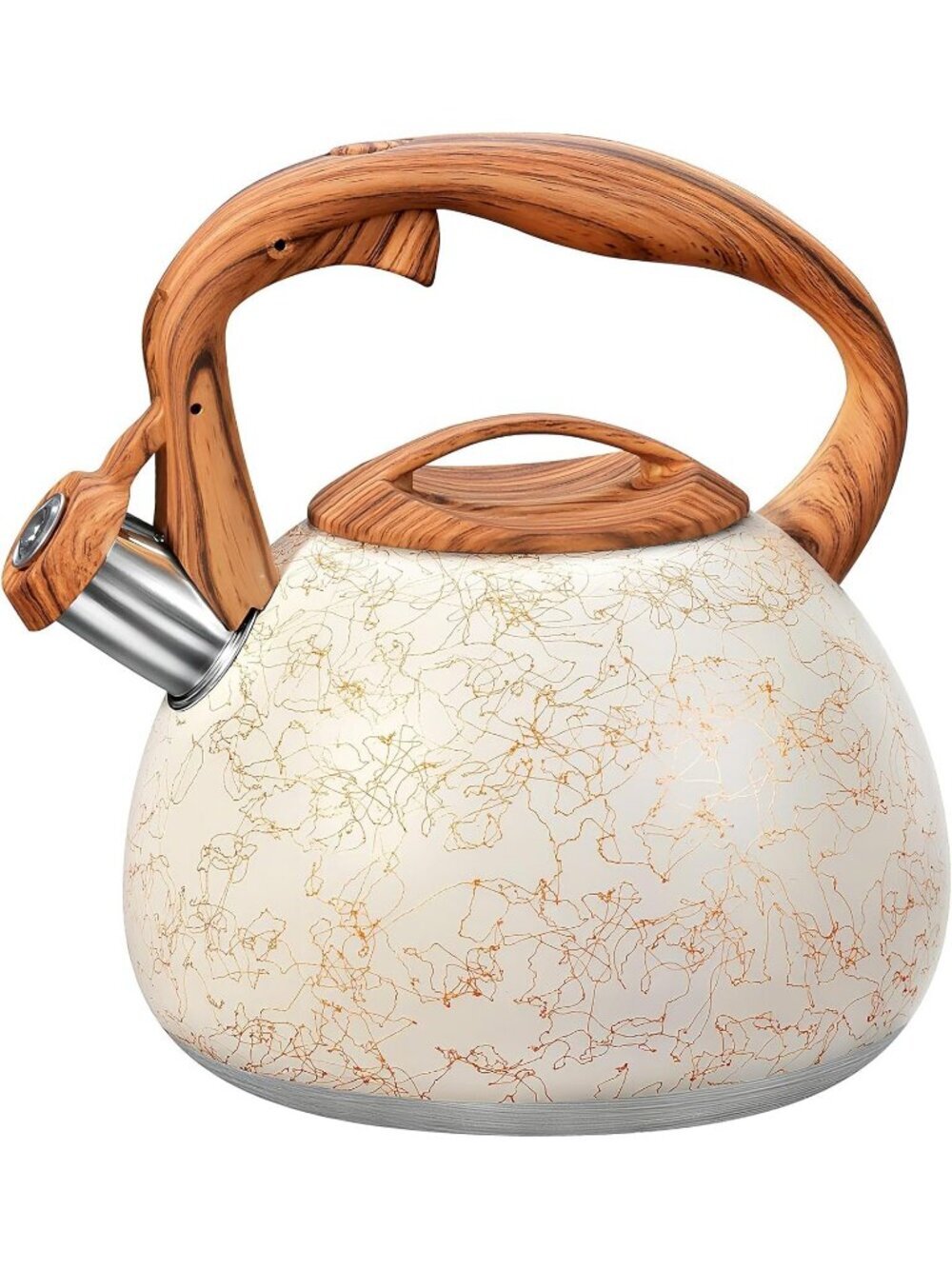 GGC 3.1QT White Art Stainless Steel Whistling Tea Kettle For Kitchen Stove Top